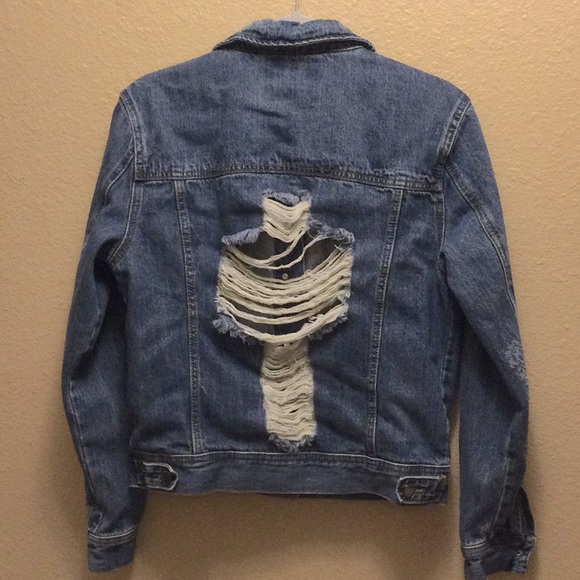 Forever 21 Jean Jacket Distressed with Spikes Size Small - Picture 6 of 11